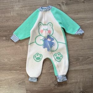 Vintage Cuddle Time Teddy Bear Fleece Baby Pajamas Size 6-12 Months Made in USA